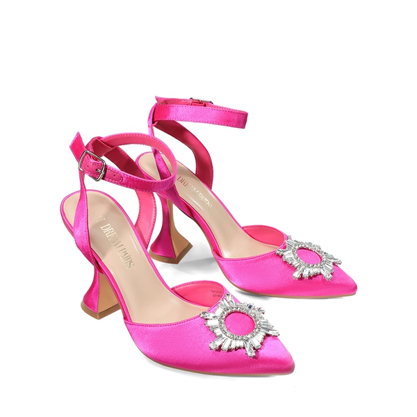Sparkling Spool Heel Pumps - HOT PINK-SATIN - 6
